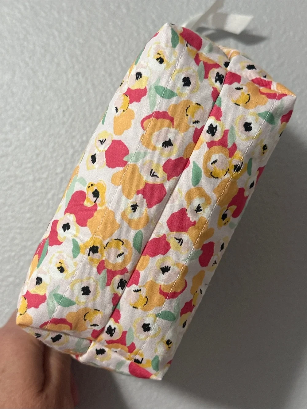 Handmade Quilted Floral Zipper Pouch in Yellow & Pink New